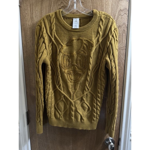Disney Sweaters - DISNEY Donald Duck Cable Knit Sweater Gold Yellow Size M Braided Fabric Soft